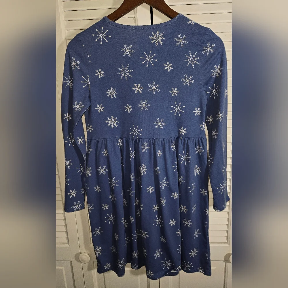 Wonder Nation Long Sleeve Pullover Fit&Flare Snowflake Dress Sz 14-16